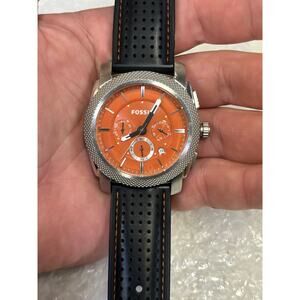 Fossil Machine Orange Dial Men’s Watch! New Battery.